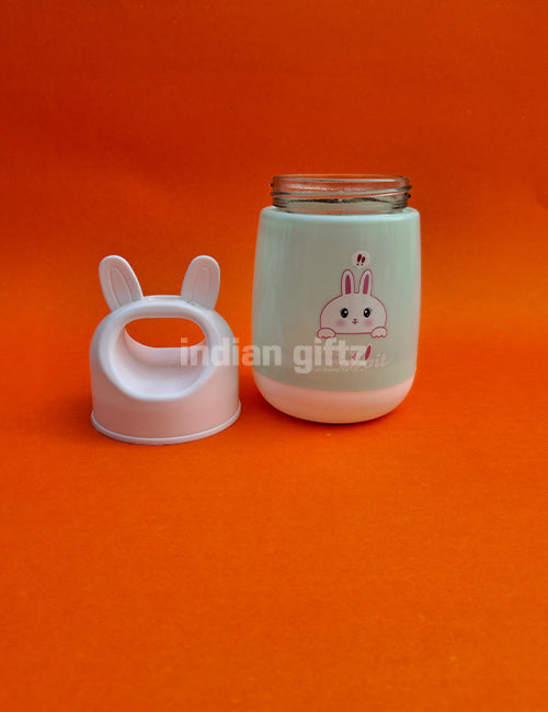 Kids Glass Water Bottle with Rabbit Design – 250ml Insulated Hot & Cold Sipper.  Suitable for Kids &, housewarming & Return gift