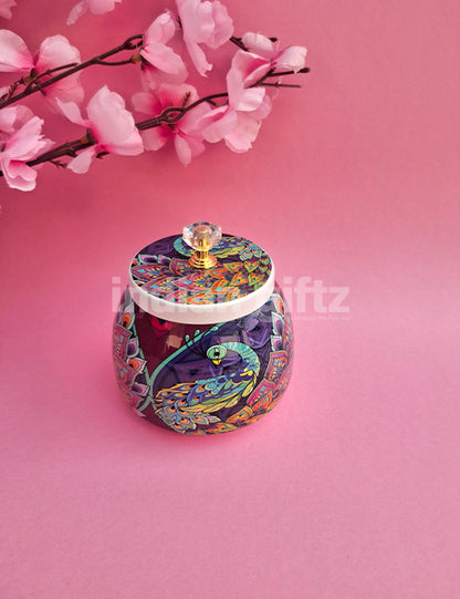 Pichwai Peacock Printed Jar Gift For Housewarming, Navratri and Pooja