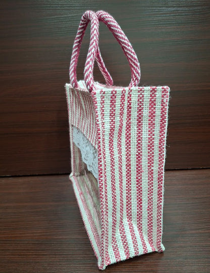 Pink Lined  Window Jute Bag