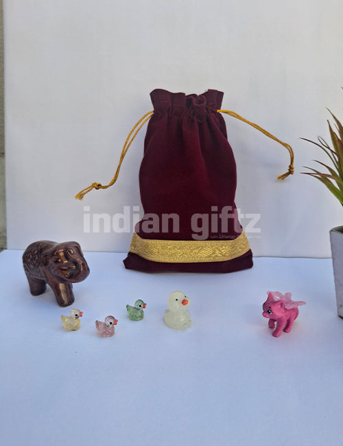 Maroon Velvet Potali Bag For Wedding| Housewarming| Navaratri| All Events  (9 x 6 inch)