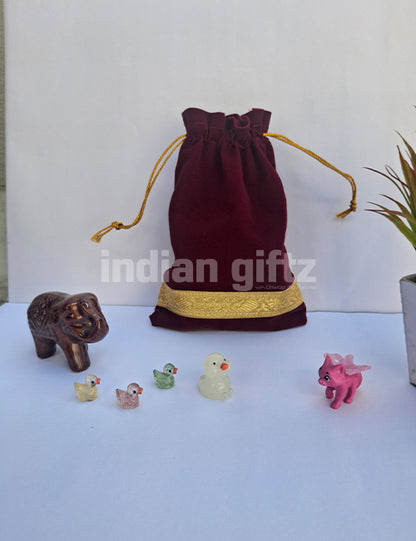 Maroon Velvet Potali Bag For Wedding| Housewarming| Navaratri| All Events  (9 x 6 inch)