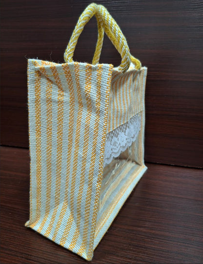 Yellow Lined  Window Jute Bag