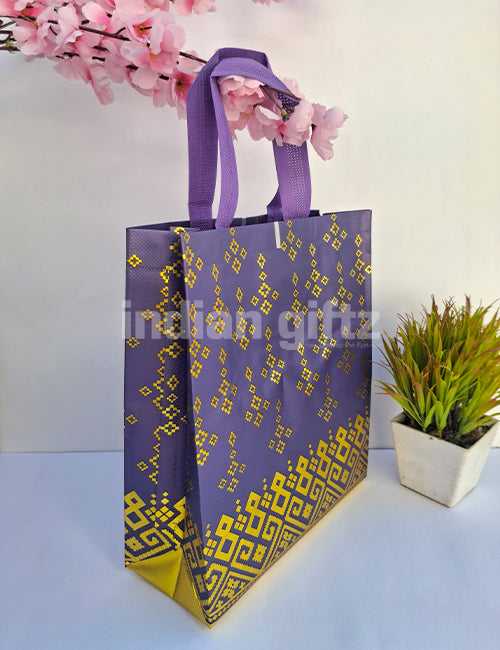 Purple With Golden Patern Printed Non Woven Bag For|Wedding| Birthday | Housewarming| All Events (13 × 10 inch)