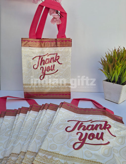 Pink with White Thank You Non Woven Bag For|Wedding| Birthday | Housewarming| All Events  (10 × 7 inch)