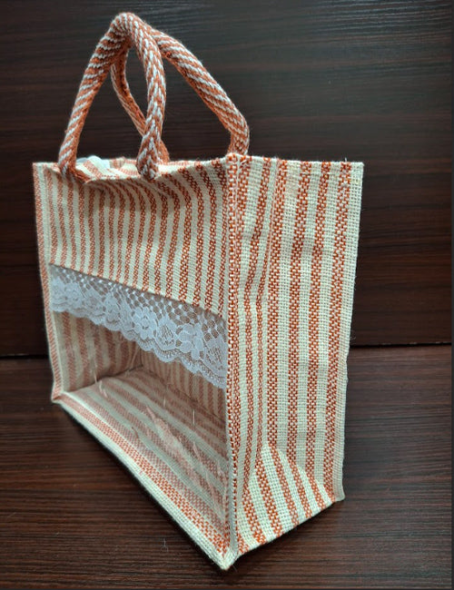 Orange Lined  Window Jute Bag