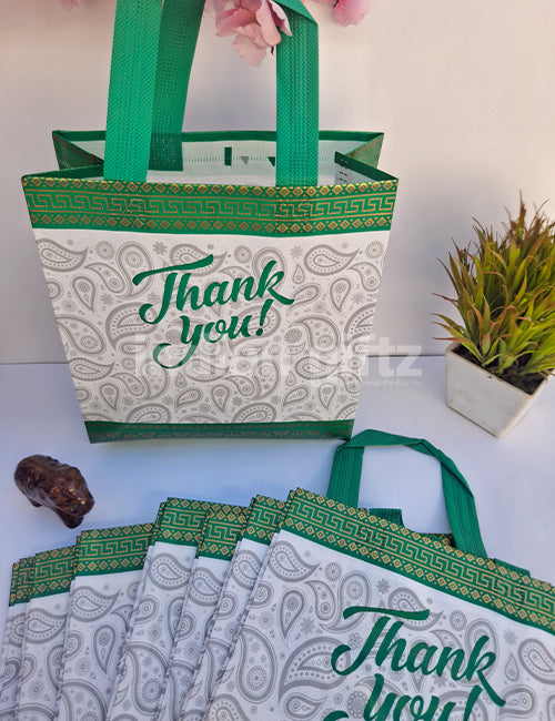 Thankyou Green Printed Non Woven Bag For|Wedding| Birthday | Housewarming| All Events (12 × 9 inch)