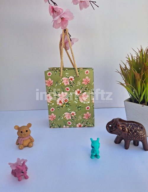 Green Printed Paper Gift Bags for Return Gifts | Weddings | Birthday  (6 × 4 inch)