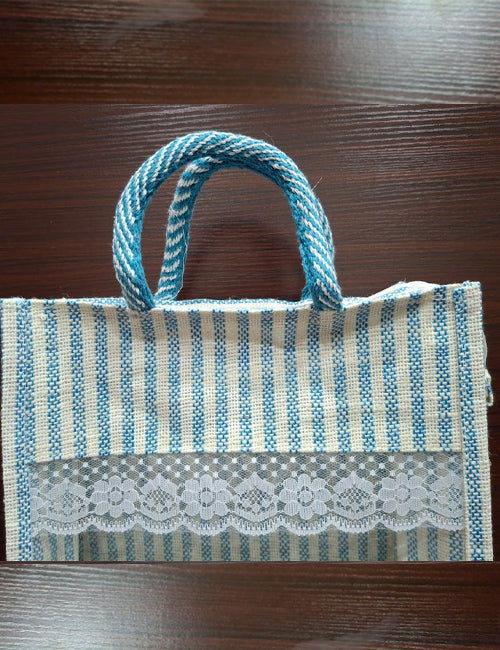 Blue Lined  Window Jute Bag