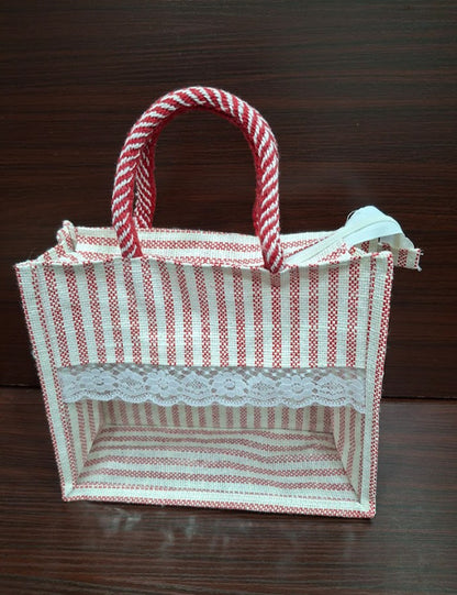 Red Lined  Window Jute Bag