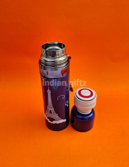 Eiffel Tower Kids Insulated Stainless Steel Flask – 500ml Hot & Cold Thermos with Straw.  Suitable for return Gift, housewarming & Return gift