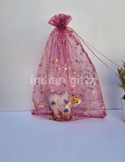 Flower Printed Potli Bags for Return Gift ,Wedding Party Favor Gift Bags Drawstring Pouches Pack Of 25 Bags (12 x 10 inch)