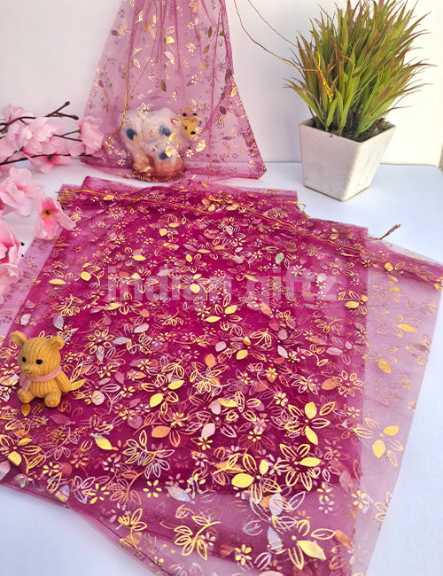Flower Printed Potli Bags for Return Gift ,Wedding Party Favor Gift Bags Drawstring Pouches Pack Of 25 Bags (12 x 10 inch)