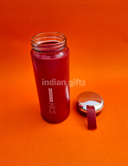 Nice Vacuum Insulated Glass Water Bottle 400ml with handle.  Perfectly suited for return gifts at birthdays, housewarming ceremonies, festive celebrations, and various special occasions