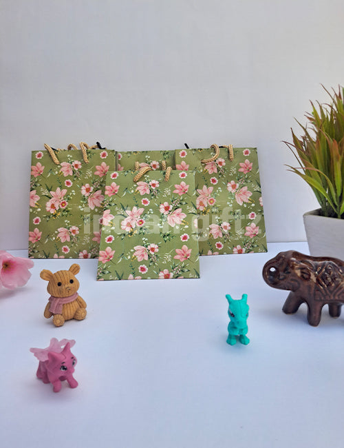 Green Printed Paper Gift Bags for Return Gifts | Weddings | Birthday  (6 × 4 inch)
