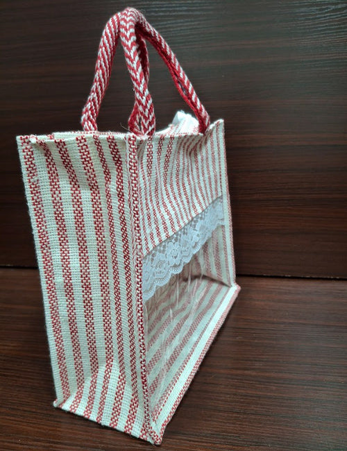 Red Lined  Window Jute Bag