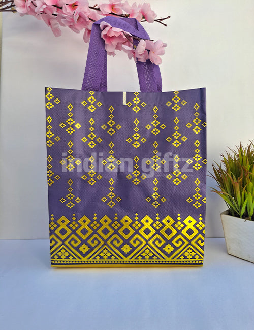 Purple With Golden Patern Printed Non Woven Bag For|Wedding| Birthday | Housewarming| All Events (13 × 10 inch)