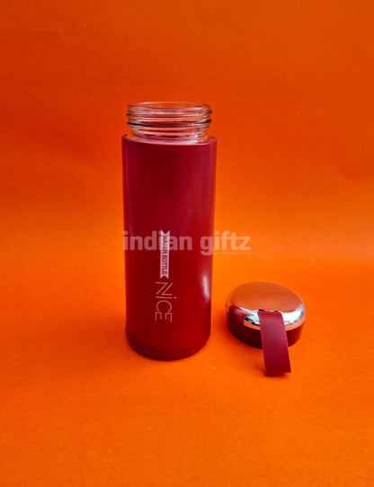 Nice Vacuum Insulated Glass Water Bottle 400ml with handle.  Perfectly suited for return gifts at birthdays, housewarming ceremonies, festive celebrations, and various special occasions