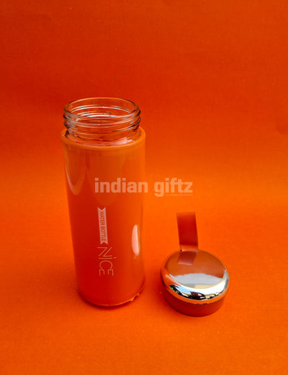 Nice Vacuum Insulated Glass Water Bottle 400ml with handle.  Perfectly suited for return gifts at birthdays, housewarming ceremonies, festive celebrations, and various special occasions
